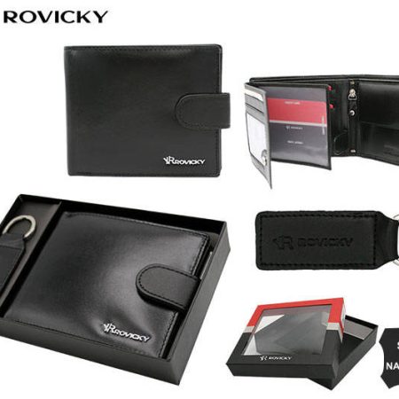 FÉRFI BŐR PÉNZTÁRCA + KULCSTARTÓ R-SET-M-N992L-KCS-1732 FEKETE