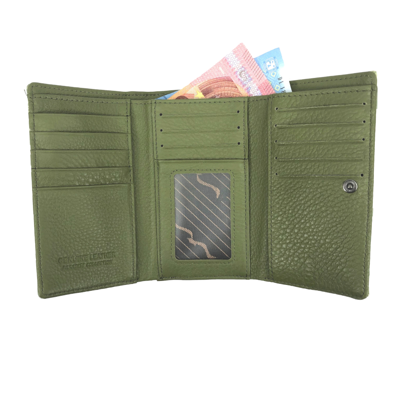 NŐI BŐR PÉNZTÁRCA PX23-DSF ZÖLD - LEVÉL MINTÁS - - Image 3