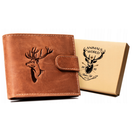 FÉRFI BŐR PÉNZTÁRCA - MINTÁS - N992L-CHM-DEER-7599 - SZARVAS MINTA - VILÁGOS BARNA - COGNAC
