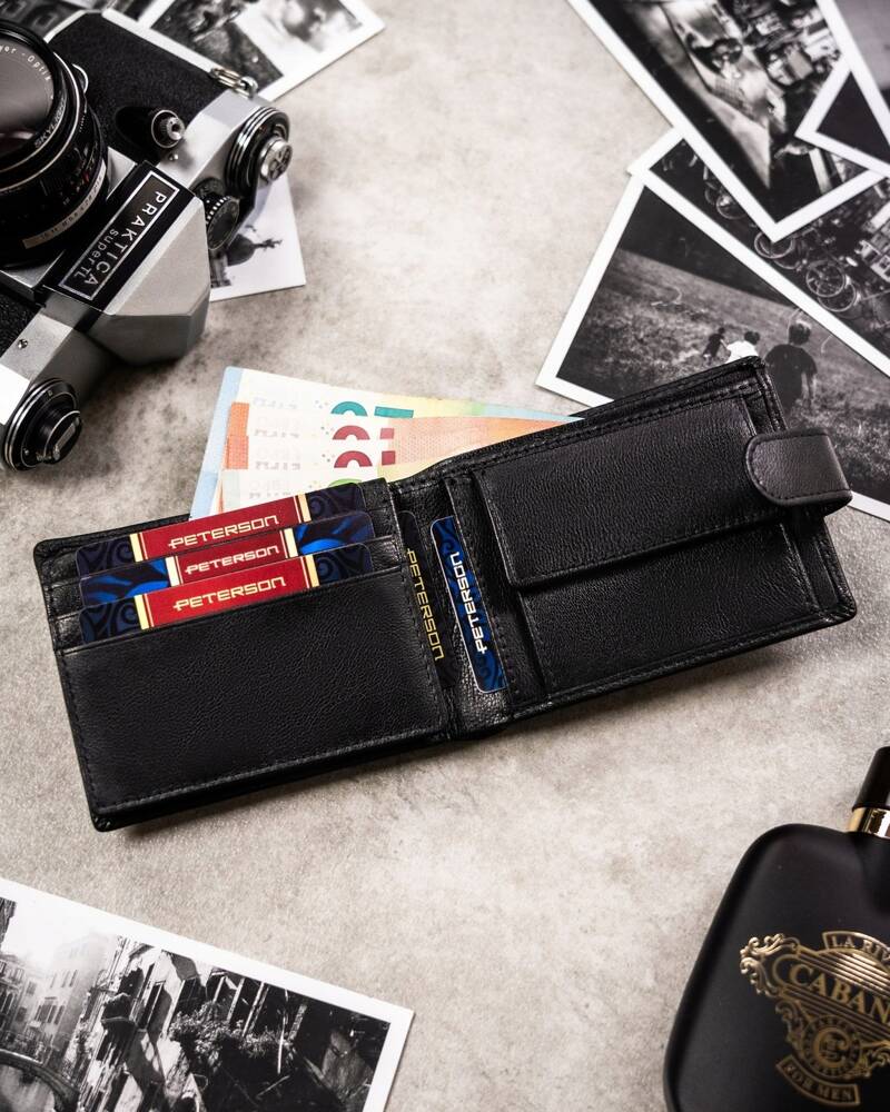 Peterson Férfi Bőr Pénztárca Szett + Kulcstartóval Set-M-N994L-Gvt-2296 Black - Image 6