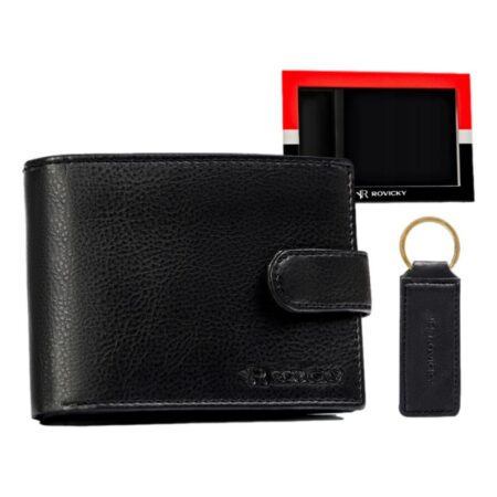 Rovicky Férfi Bőr Pénztárca Szett + Kulcstartóval R-SET-M-N003L-PUA BL - Fekete