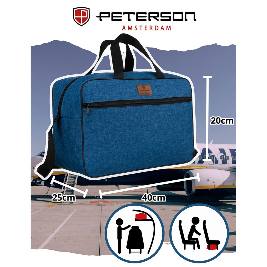 PETERSON- UTAZÓTÁSKA - KÉZIPOGGYÁSZ - PTN TP-KÉK-FEKETE - 40 X 20 X 20 CM - Image 4