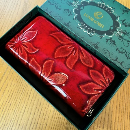 Női Pénztárca -Dombornyomott- Virág Mintás- Piros-