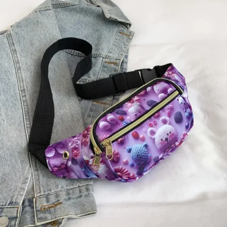 Női Övtáska- Mackó Mintás- Lila-