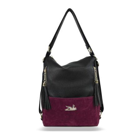Zellia Női Válltáska/Hátizsáká Alakítható 22199 Fekete-Bordó - Velúr -