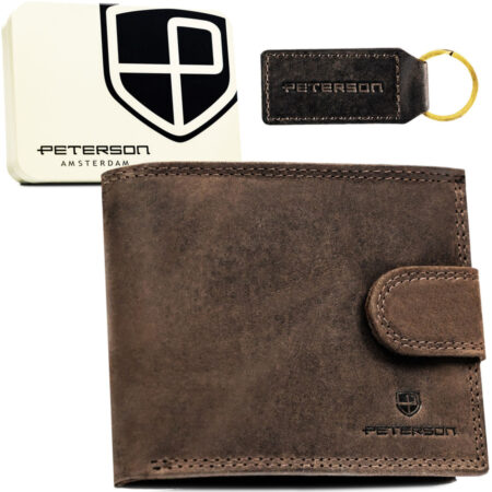 Peterson Férfi Bőr Pénztárca + Kulcstartó- PTN EHP-CHM-1549L BROW- Barna-
