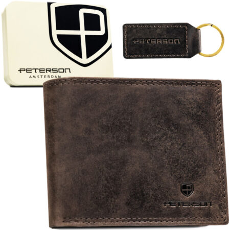 Peterson Férfi Bőr Pénztárca + Kulcstartó- PTN EHP-CHM-N003 BROW- Barna-
