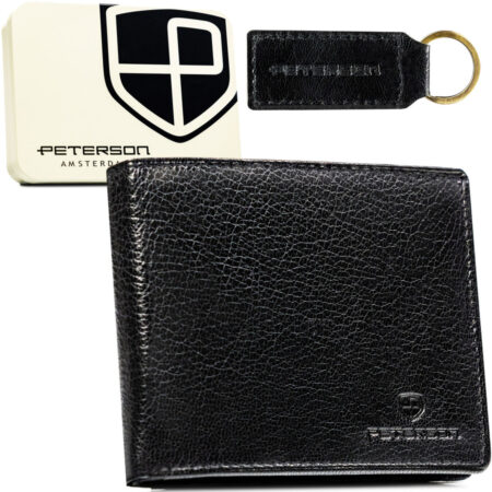 Peterson Férfi Bőr Pénztárca + Kulcstartó- PTN EHP-GVT-1549 BLACK- Fekete-