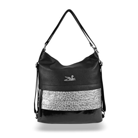 Zellia Női Válltáska/Hátizsáká Alakítható 22007 Fekete-Ezüst - Lakk-Strus -