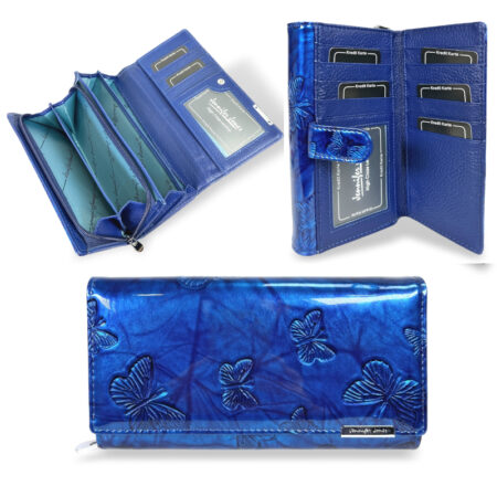 Jennifer Jones Női Bőr Pénztárca 5199-14 Kék Pillangós - Nagy Méret - Extra Kártyatartóval
