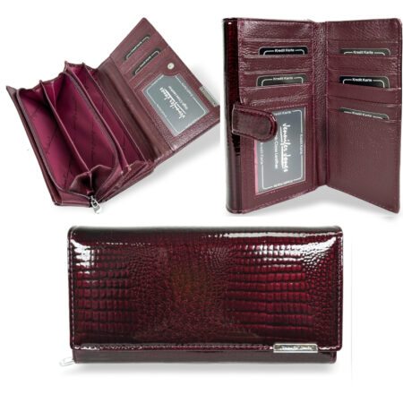 Jennifer Jones Női Bőr Pénztárca 5199-2 Bordó Lakk - Nagy Méret - Extra Kártyatartóval