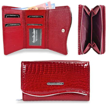 Jennifer Jones Női Bőr Pénztárca 5245-2 Piros - Lakk - Közepes Méret -