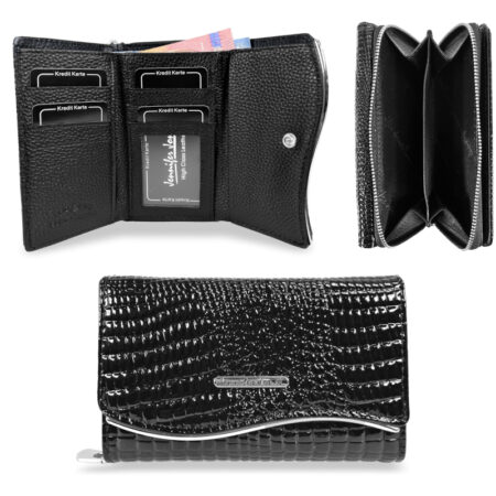 Jennifer Jones Női Bőr Pénztárca 5245-2 Fekete - Lakk - Közepes Méret -