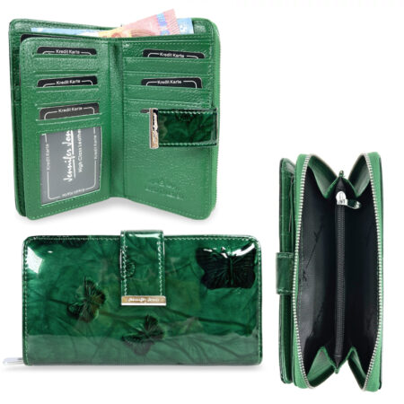 Jennifer Jones Női Bőr Pénztárca 5280-14 Zöld Pillangó - Közepes Méret