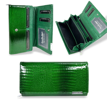 Jennifer Jones Női Bőr Pénztárca 5288-2 Zöld Lakk - Nagy Méret