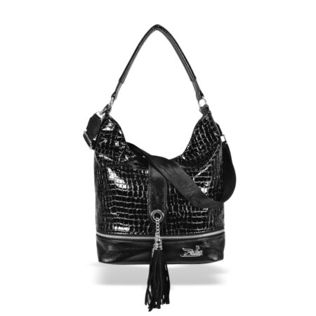 Zellia Női Válltáska 24021 Fekete Lakk - Krokkó -