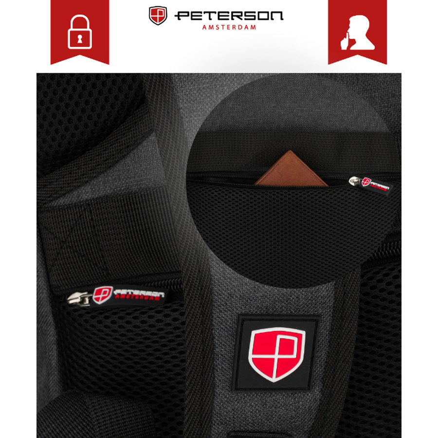 Peterson Utazó Hátizsák-PTN PLG-04-T BLACK+RED- Fekete Piros - Image 14