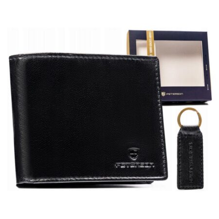 Peterson Férfi Bőr Pénztárca Szett + Kulcstartóval -PTN SET-M-1549-GVT BLack- Fekete