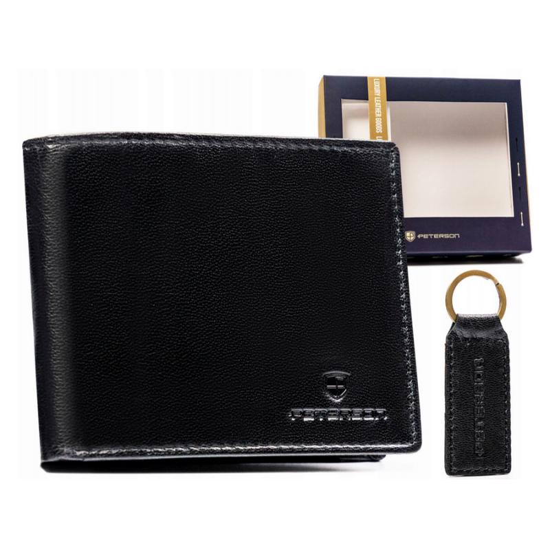 Peterson Férfi Bőr Pénztárca Szett + Kulcstartóval -PTN SET-M-1549-GVT BLack- Fekete