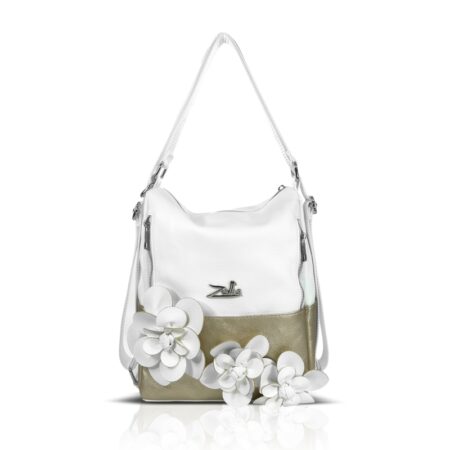 Zellia Női Válltáska/Hátizsáká Alakítható 22199F Fehér-Arany - Brw - Virág Dísszel -