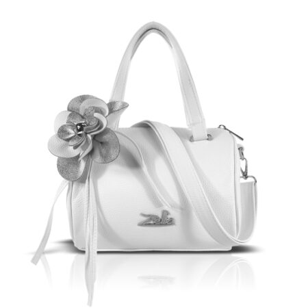 Zellia Női Kézitáska 26024F Fehér - Ezüst K. - Virág Dísszel -