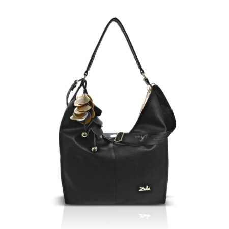 Zellia Női Válltáska Zlb407-F Fekete-Arany - Bari - Virág Dísszel -