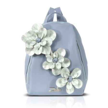 Zellia Női Hátizsák 24147F Baba Kék-Ezüst - Monaco - Virág Dísszel -
