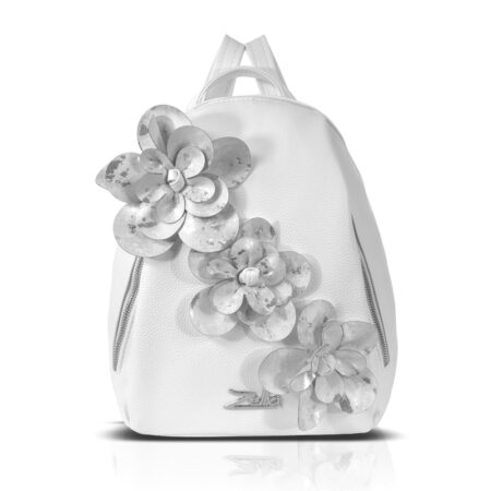 Zellia Női Hátizsák 24147F Fehér-Ezüst - D2 - Virág Dísszel -