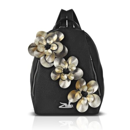 Zellia Női Hátizsák 24147F Fekete-Arany - Bari - Virág Dísszel -