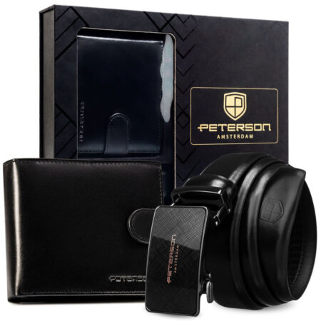 Peterson Férfi Bőr Szett Pénztárca & Automata Őv Ptn N992L-125-K01-Bw-7140 Black