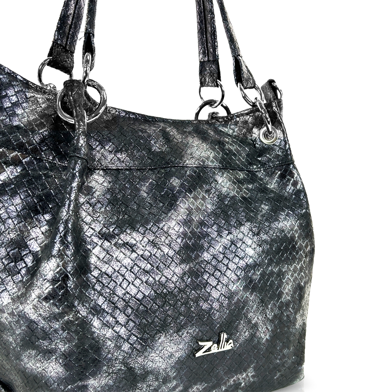 Zellia Női Válltáska Zlb475 Fekete-Ezüst - Mesh - - Image 3