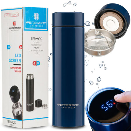 Peterson Termosz Led Kijelzővel -PTN TE-02-480-NAVY- Sötétkék - 480ml