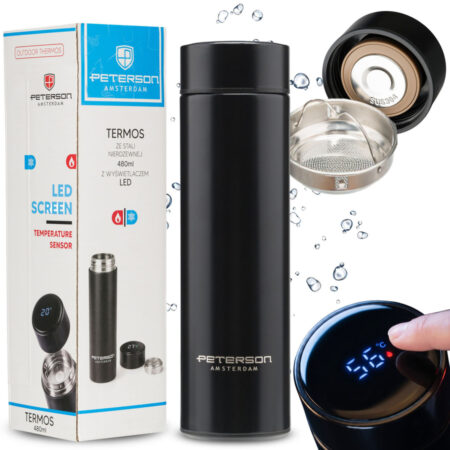 Peterson Termosz Led Kijelzővel -PTN TE-02-480-BLACK- Fekete - 480ml