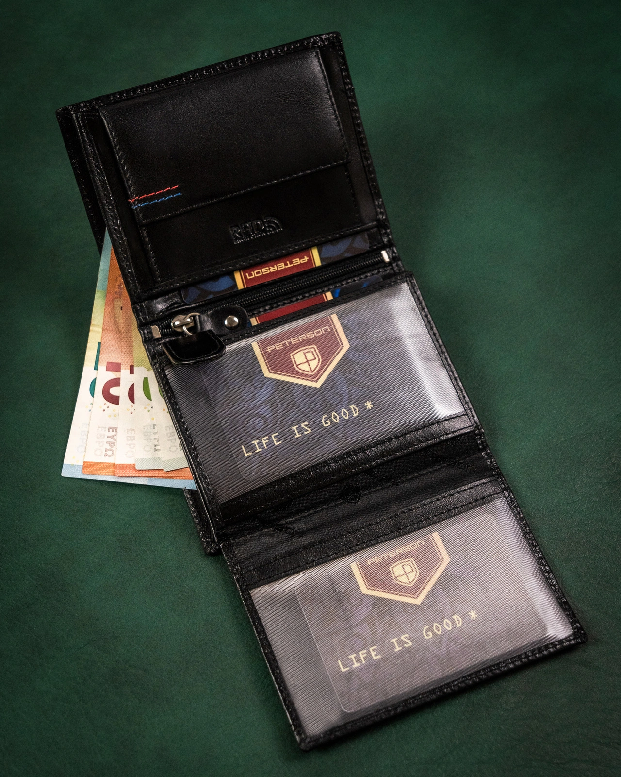 Peterson Férfi Bőr Szett Pénztárca & Kulcstartó & Túlélőkártya - PTN ZMS-09 - Fekete - Image 6