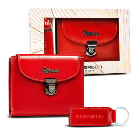 Peterson Bőr Női Pénztárca + Kulcstartó Szett -PTN SET-D-19-KCS RED- Piros