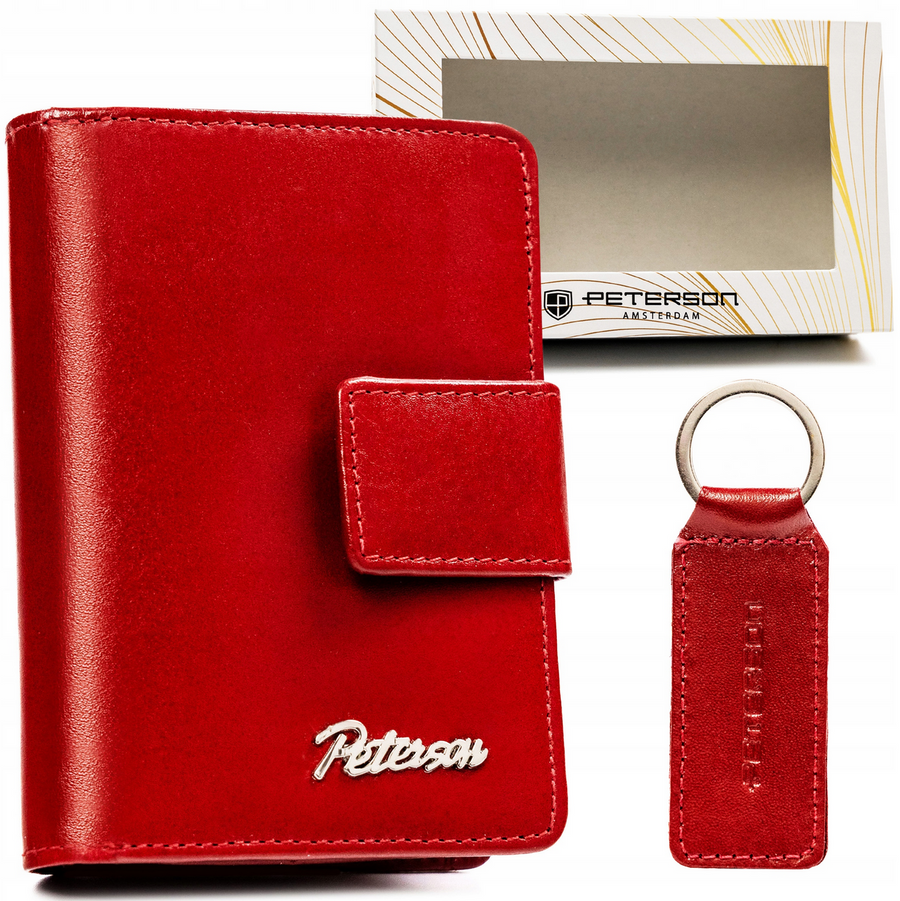 Peterson Bőr Női Pénztárca + Kulcstartó Szett -PTN SET-D-65-KCS-251- Piros