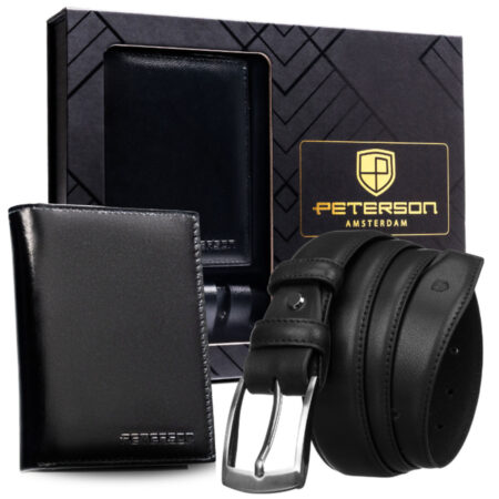 Peterson Férfi Bőr Szett Pénztárca & Automata Őv -PTN N4-NGV-125-BW- Fekete