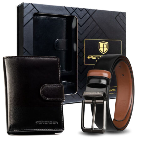 Peterson Férfi Bőr Szett Pénztárca & Öv -PTN N4L-125-LK-BW- Fekete
