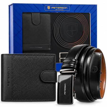 Peterson Férfi Bőr Szett Pénztárca & Öv PTN ZES-02-135-BL-BR- Fekete Barna