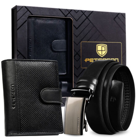 Peterson Férfi Bőr Szett Pénztárca & Öv PTN N4L-125-D20-BW- Fekete