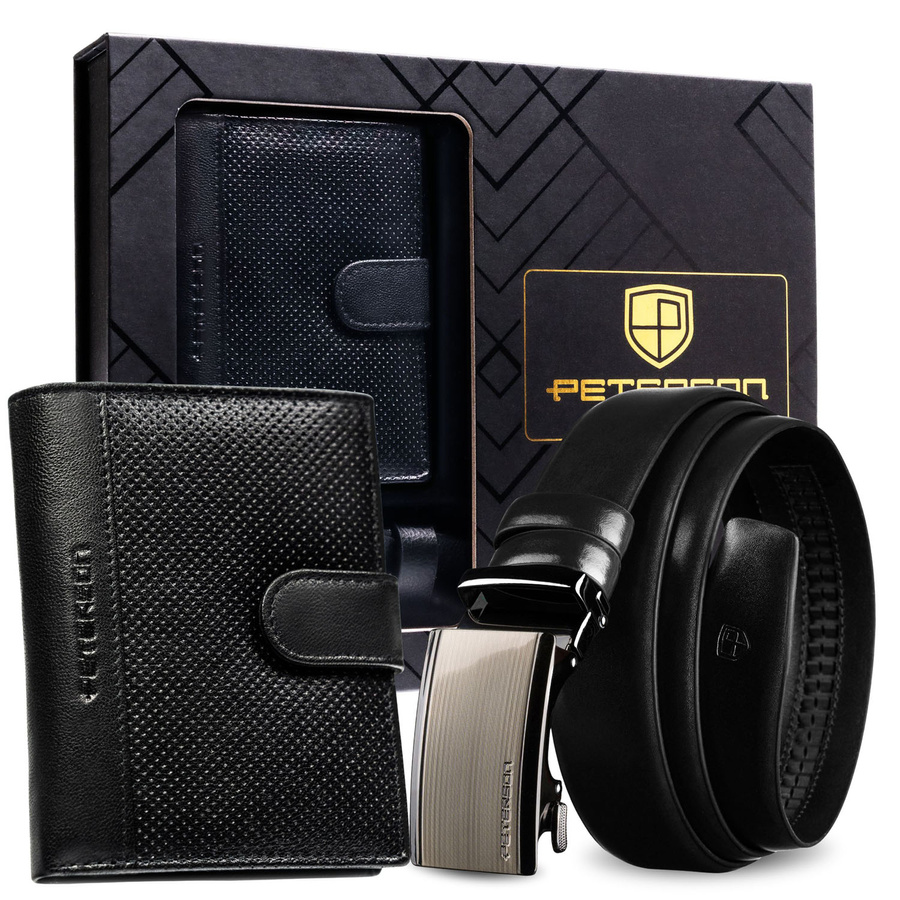 Peterson Férfi Bőr Szett Pénztárca & Öv PTN N4L-125-D20-BW- Fekete