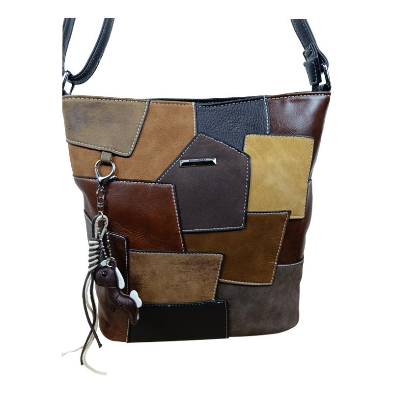 Silvia Rosa Női Válltáska Patchwork - Caffee Barna - Image 2