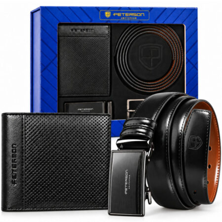 Peterson Férfi Bőr Szett Pénztárca & Öv PTN ZES-03-135-BL-BR- Fekete Barna