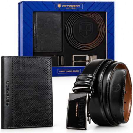 Peterson Férfi Bőr Szett Pénztárca & Öv PTN ZES-04-135-BL-BR- Fekete Barna