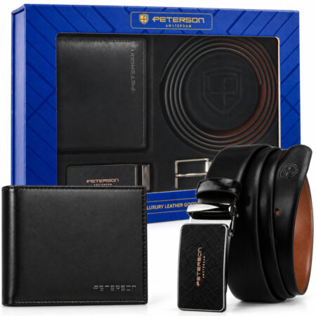Peterson Férfi Bőr Szett Pénztárca & Öv PTN ZES-12-135-BL-BR- Fekete Barna