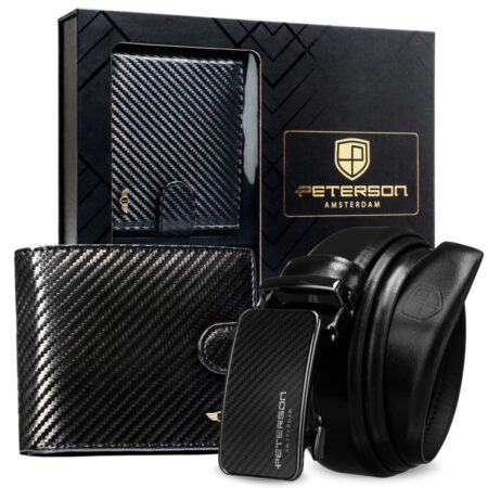 Peterson Férfi Bőr Szett Pénztárca & Öv PTN N992L-125-P02-BW- Carbon