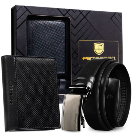 Peterson Férfi Bőr Szett Pénztárca & Öv PTN N4-125-D20-BW- Fekete