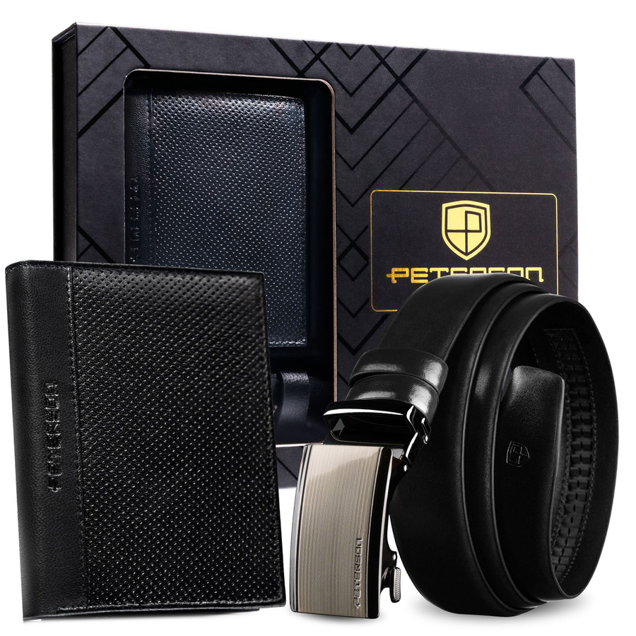 Peterson Férfi Bőr Szett Pénztárca & Öv PTN N4-125-D20-BW- Fekete