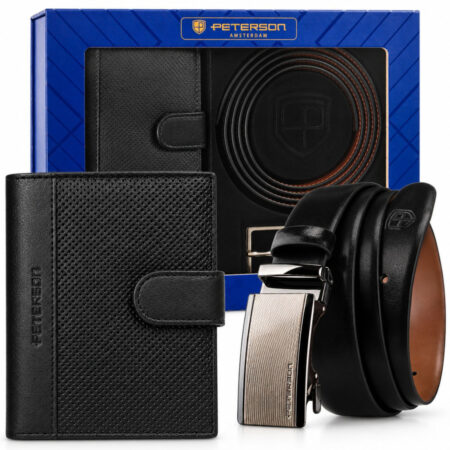 Peterson Férfi Bőr Szett Pénztárca & Öv PTN ZES-01-135-BL-BR- Fekete Barna