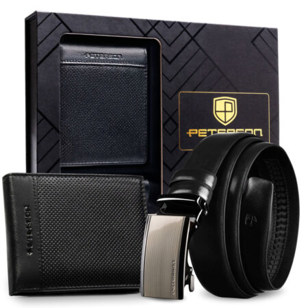 Peterson Férfi Bőr Szett Pénztárca & Öv PTN N992-125-D20-BW- Fekete